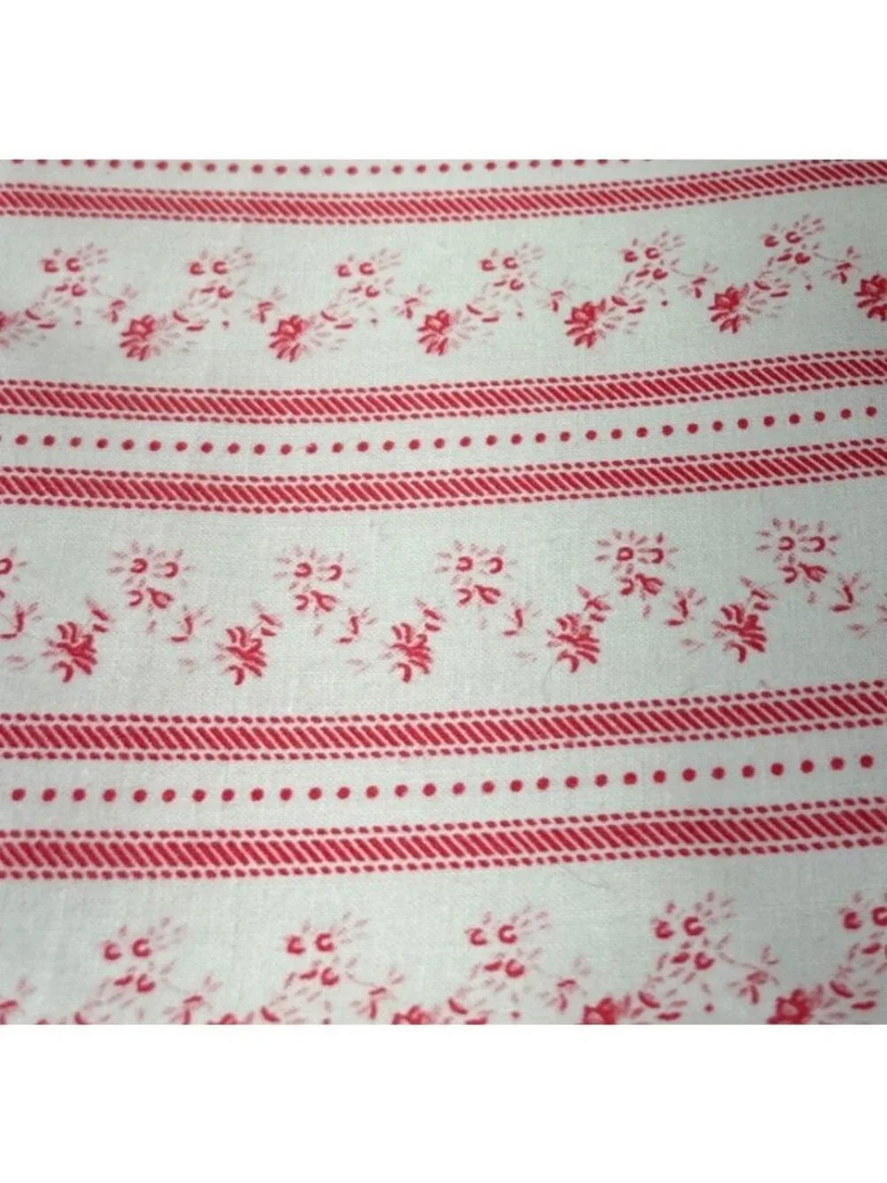 Cotton Fabric Red White Floral Striped Print 20